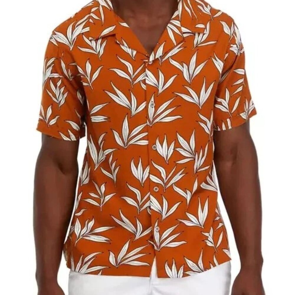 TRUTH 100% VISCOSE Men's Burnt Orange Short Sleeve Button Up Shirt Size Small